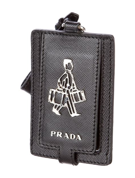 prada hang tag train silver black|Prada luggage accessories.